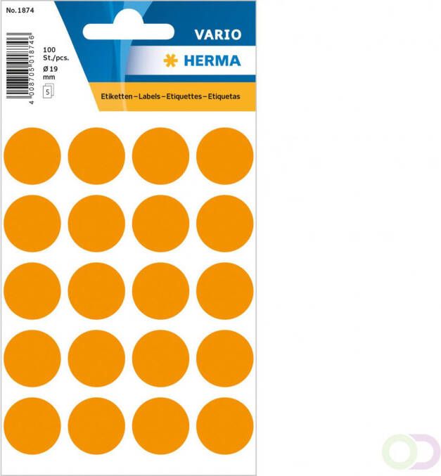 Herma Multipurpose etiketten Ã 19 mm rond fluor oranje permanent hechtend om met d
